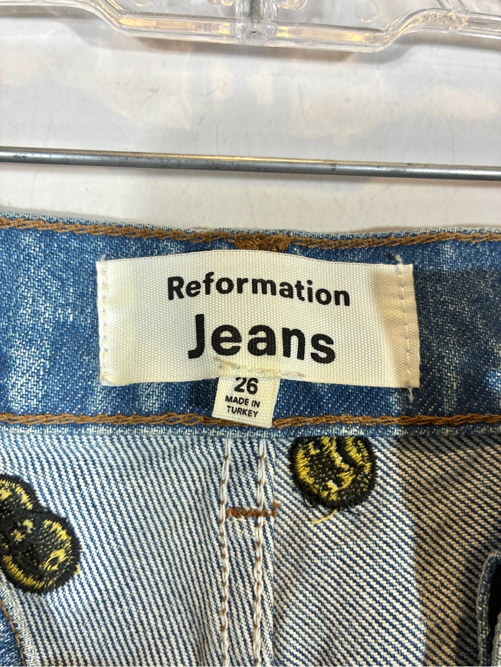 Reformation Mixed Emotions High Rise Straight Jeans Smiley Face Size 4 - Picture 6 of 9